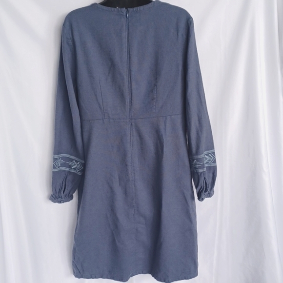 Pendleton Womens Embroidered Sleeve Dress Sz S Vintage Indigo Cotton Linen Shift - Picture 4 of 7